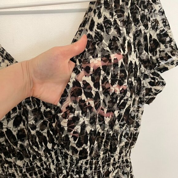 TORRID 0 Plus Size Leopard Lace Babydoll Top Cream Ivory Black Cheetah Animal L - Picture 6 of 16